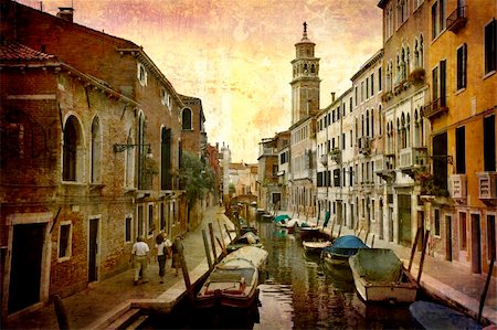 simsearch:400-05071947,k - Artistic work of my own in retro style - Postcard from Italy. - Venice. Foto de stock - Super Valor sin royalties y Suscripción, Código: 400-04005960