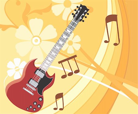 simsearch:614-01433957,k - Illustration of a guitar with music notes in floral background Stock Photo - Budget Royalty-Free & Subscription, Code: 400-04005975