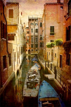 simsearch:400-04563173,k - Artistic work of my own in retro style - Postcard from Italy. - Narrow canal - Venice. Foto de stock - Super Valor sin royalties y Suscripción, Código: 400-04006043