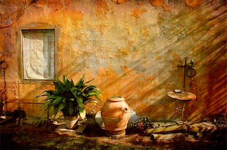 simsearch:400-04512320,k - Artistic work of my own in retro style - Postcard from Italy. - Country garden - Tuscany Fotografie stock - Microstock e Abbonamento, Codice: 400-04006050