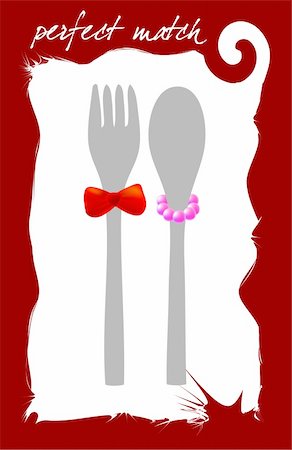 fork and spoon frame - a vector, illustration for a perfect match for couple, for wedding card design Stock Photo - Budget Royalty-Free & Subscription, Code: 400-04006949
