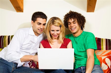 domestic life: three friends studying at home Stock Photo - Budget Royalty-Free & Subscription, Code: 400-04007046