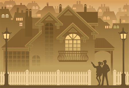 romance roof top - Two people are looking at their own home Stock Photo - Budget Royalty-Free & Subscription, Code: 400-04007054