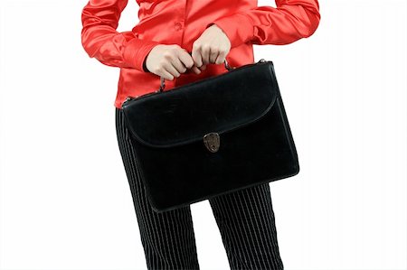 sergeitelegin (artist) - The girl in a red shirt costs with a portfolio in hands Stock Photo - Budget Royalty-Free & Subscription, Code: 400-04007135