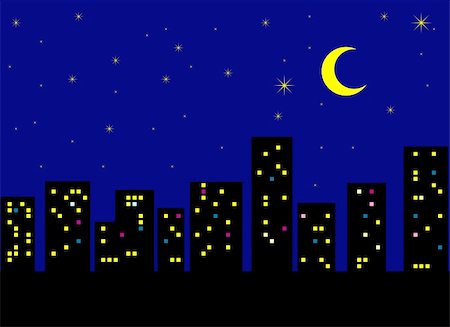 City in the night with moon and stars Stockbilder - Microstock & Abonnement, Bildnummer: 400-04007155
