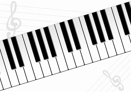 piano clef - Piano keyboard with music sheet over white background Stock Photo - Budget Royalty-Free & Subscription, Code: 400-04007347