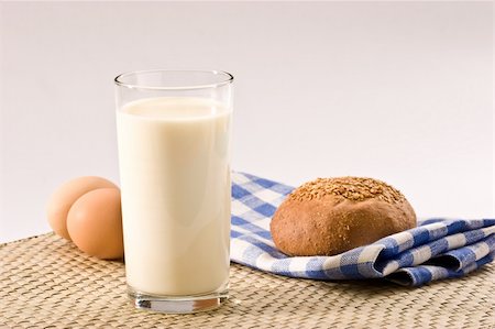 eggs milk - light morning, milk with sweet bun and eggs Stock Photo - Budget Royalty-Free & Subscription, Code: 400-04007413