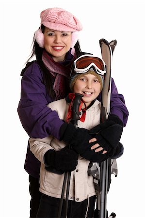 fashion mothers hug - Happy family ready for a winter ski vacation or outing. Stock Photo - Budget Royalty-Free & Subscription, Code: 400-04007957