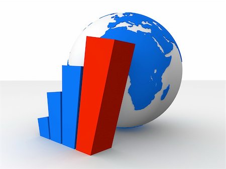 simsearch:400-08041986,k - 3d rendered illustration of a globe and a simple blue and red statistic Foto de stock - Royalty-Free Super Valor e Assinatura, Número: 400-04008321