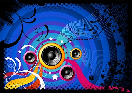 simsearch:400-07796254,k - Music background vector with speakers. Photographie de stock - Aubaine LD & Abonnement, Code: 400-04008355