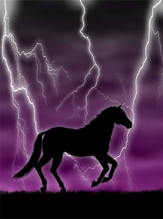 simsearch:400-05262358,k - Black horse silhouette running in the storm Stock Photo - Budget Royalty-Free & Subscription, Code: 400-04008791