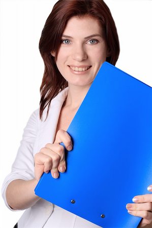 sergeitelegin (artist) - The beautiful young girl smiles with a dark blue folder in a hand Stock Photo - Budget Royalty-Free & Subscription, Code: 400-04008821