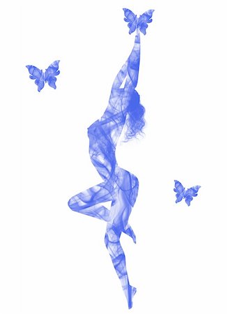 Smoke silhouettes of naked women  and butterflies Stock Photo - Budget Royalty-Free & Subscription, Code: 400-04009064