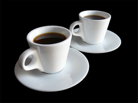 simsearch:400-03971684,k - Two white cups of coffee isolated on black backround Fotografie stock - Microstock e Abbonamento, Codice: 400-04009228