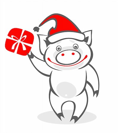 simsearch:400-05683592,k - Stylized Christmas pig and gift box on  a white background. Digital illustration. Stock Photo - Budget Royalty-Free & Subscription, Code: 400-04009702