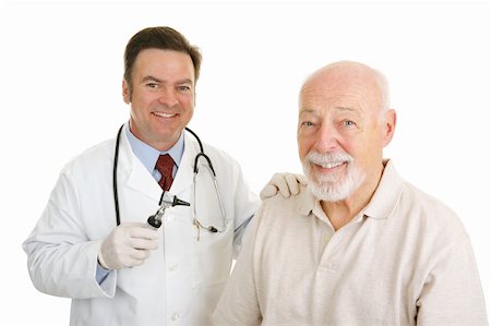 Happy doctor and patient.  There is an obvious bond of trust between them.  Isolated on white. Stock Photo - Budget Royalty-Free & Subscription, Code: 400-04000464