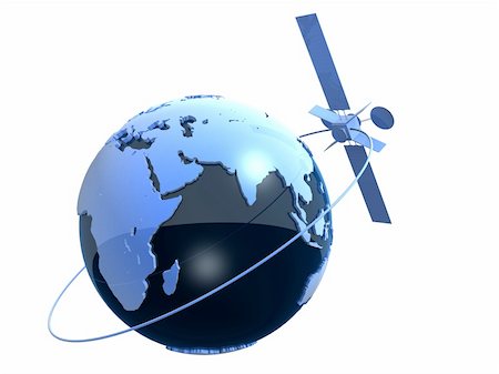 simsearch:400-04000799,k - 3d rendered illustration of a blue globe and a satelite Foto de stock - Super Valor sin royalties y Suscripción, Código: 400-04000802