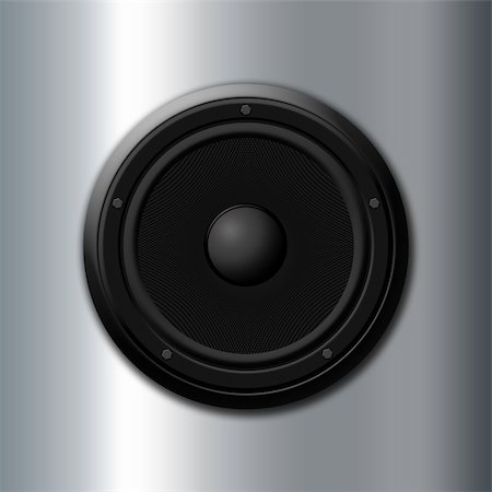 simsearch:400-03961646,k - Music icon - speaker over metal background Photographie de stock - Aubaine LD & Abonnement, Code: 400-04001018