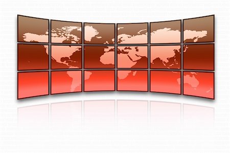 simsearch:400-04841410,k - World map on a huge red screen Stock Photo - Budget Royalty-Free & Subscription, Code: 400-04001027