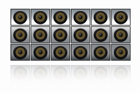 simsearch:400-03961646,k - Wall of speakers over white background Photographie de stock - Aubaine LD & Abonnement, Code: 400-04001023