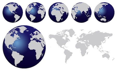 World map and blue globes isolated on white Stock Photo - Budget Royalty-Free & Subscription, Code: 400-04001040