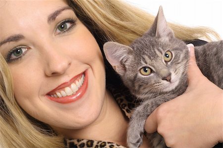 blonde with kitten angle Stock Photo - Budget Royalty-Free & Subscription, Code: 400-04001076
