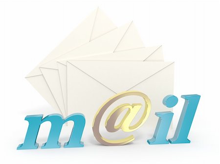 3d scene of the symbol E-mail and envelope on white background Photographie de stock - Aubaine LD & Abonnement, Code: 400-04001136