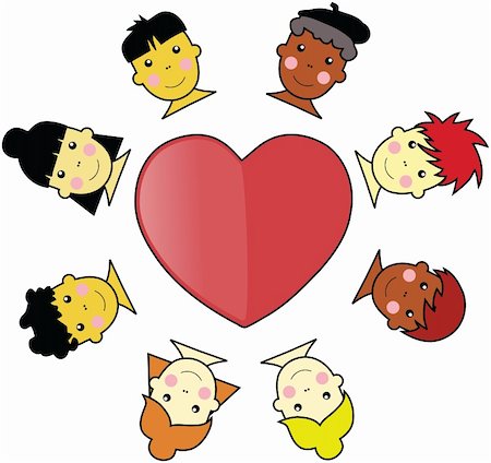 simsearch:400-05876670,k - Asian African and Caucasian Multicultural Kid Faces United Around Heart Illustration Vector Stockbilder - Microstock & Abonnement, Bildnummer: 400-04001481