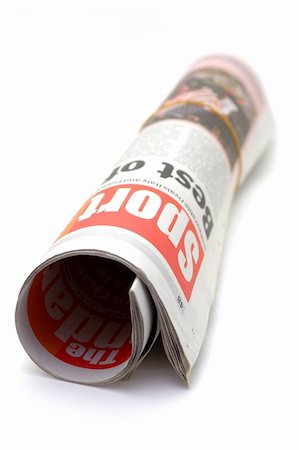 simsearch:400-04682528,k - Roll of newspaper, Sport section, in isolated white background Stock Photo - Budget Royalty-Free & Subscription, Code: 400-04001605