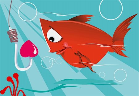 simsearch:400-04026368,k - Illustration of a fish  Looking at a love attached hook Fotografie stock - Microstock e Abbonamento, Codice: 400-04002474