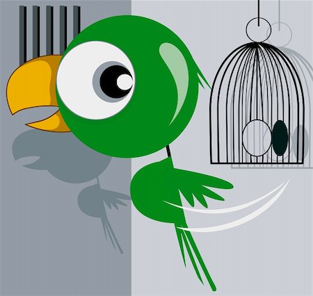 drawing and bird cage - Illustration of parrot escaping from a cage Stock Photo - Budget Royalty-Free & Subscription, Code: 400-04002477