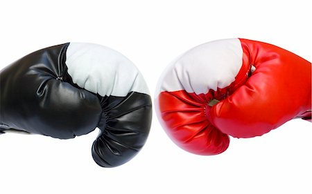people in ready for fight - Red and black two boxing gloves competition sparring isolated over white Stock Photo - Budget Royalty-Free & Subscription, Code: 400-04002574