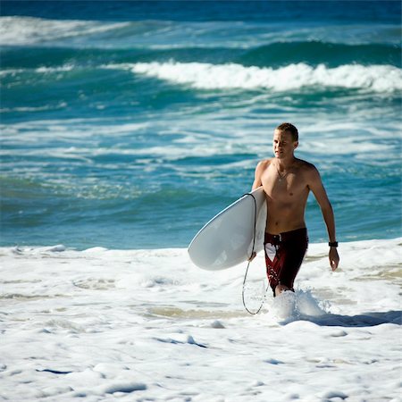 queensland and watersport - Young adult male walking ocean carrying surfboard in Surfers Paradise, Australia. Stock Photo - Budget Royalty-Free & Subscription, Code: 400-04002791