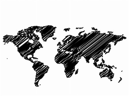 simsearch:400-05342833,k - Vector - World / Global map sketch in black and white Stock Photo - Budget Royalty-Free & Subscription, Code: 400-04003106