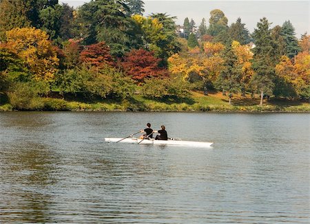rowing together - A racing shell with two people rowing with the full color of autumn leaves providing a contrast. Stock Photo - Budget Royalty-Free & Subscription, Code: 400-04003687