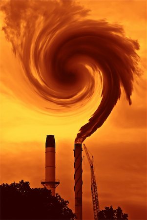 the question of global warming or climate change with smoke from factory in burnt sienna Stock Photo - Budget Royalty-Free & Subscription, Code: 400-04003791