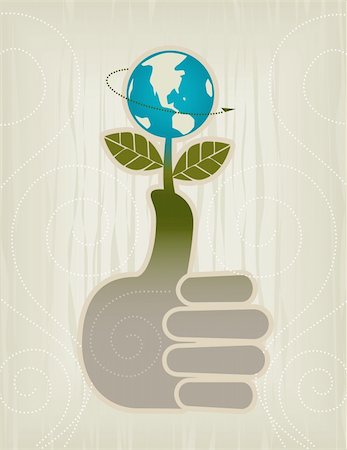 Stylized Green Thumb/Globe/Thumbs Up Concept Icon; Easy-edit layered file. Stock Photo - Budget Royalty-Free & Subscription, Code: 400-04014703