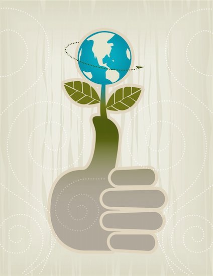 Stylized Green Thumb/Globe/Thumbs Up Concept Icon; Easy-edit layered file. Stock Photo - Royalty-Free, Artist: Talshiar, Image code: 400-04014703