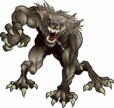 drawing of monster animal - A mean snarling scary werewolf attacking the viewer Stock Photo - Budget Royalty-Free & Subscription, Code: 400-04015636