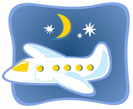 Funny cartoon plane flying in the night sky. Photographie de stock - Aubaine LD & Abonnement, Code: 400-04016722
