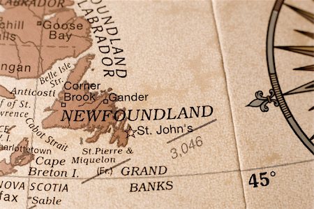 Macro shot of an english globe detailing Newfoundland. Stockbilder - Microstock & Abonnement, Bildnummer: 400-04016862