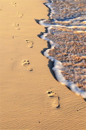 simsearch:673-06964714,k - Tropical sandy beach with footprints and ocean wave Foto de stock - Super Valor sin royalties y Suscripción, Código: 400-04017141
