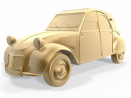 3d golden vintage car isolated on white background Stock Photo - Budget Royalty-Free & Subscription, Code: 400-04018024