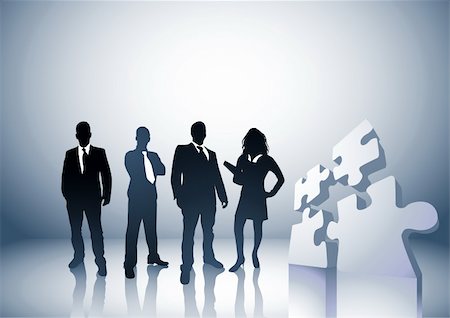Team of people with a puzzle pieces. Illustration. Stock Photo - Budget Royalty-Free & Subscription, Code: 400-04018126