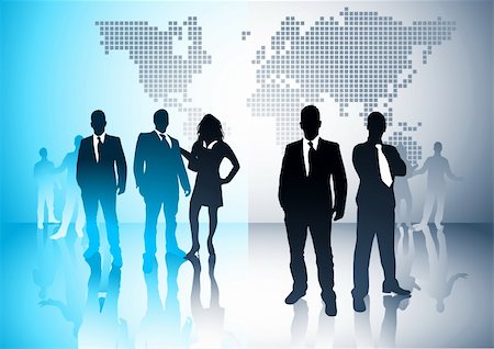 Business people with a world in the background. Vector illustration. Stock Photo - Budget Royalty-Free & Subscription, Code: 400-04018131