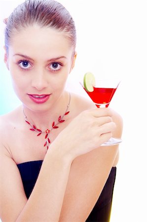 high-key portrait of young woman with cocktail  in multicolor back lights. Image may contain slight multicolor aberration as a part of design Stock Photo - Budget Royalty-Free & Subscription, Code: 400-04019070
