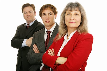 simsearch:400-05118165,k - Business woman and her team with arms crossed looking serious.  Isolated on white. Foto de stock - Royalty-Free Super Valor e Assinatura, Número: 400-04010447