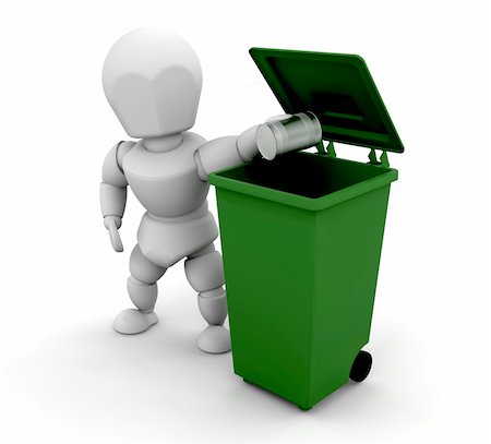 3D render of someone putting a tin can in a green bin Stock Photo - Budget Royalty-Free & Subscription, Code: 400-04010595