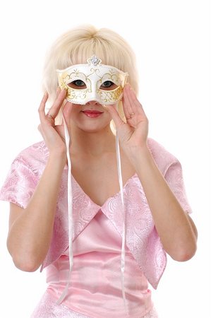 simsearch:400-05051542,k - woman in pink dress with venetian carnival mask, white background Stock Photo - Budget Royalty-Free & Subscription, Code: 400-04011320