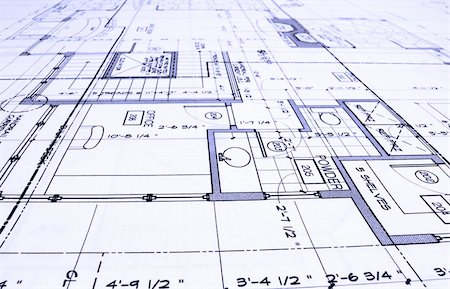 diagrammatic drawing in architecture - close up of blue prints from angle Stock Photo - Budget Royalty-Free & Subscription, Code: 400-04011352